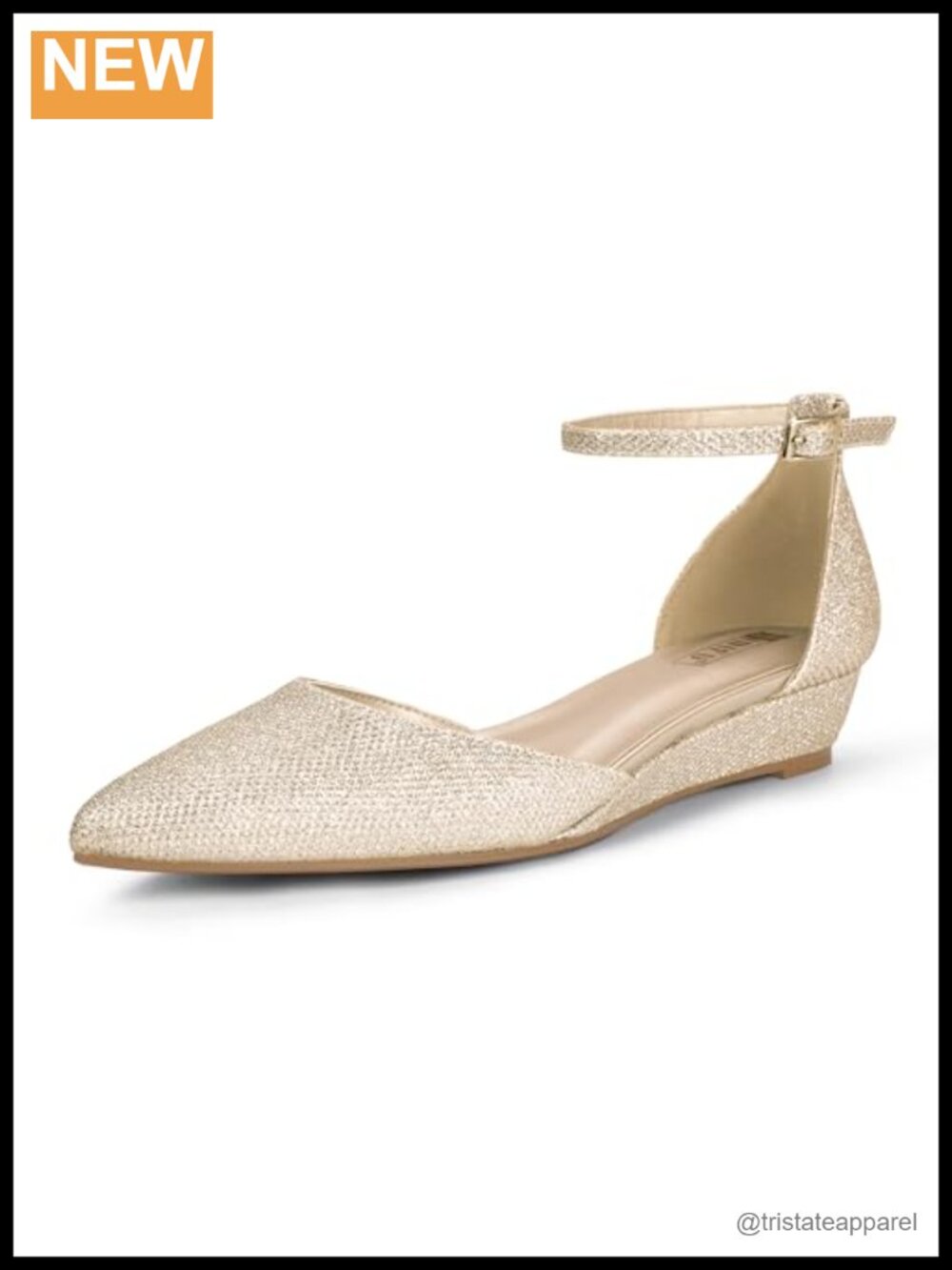 IDIFU Women's Low Wedge Closed Pointed Toe Flats Adjustable Ankle Strap